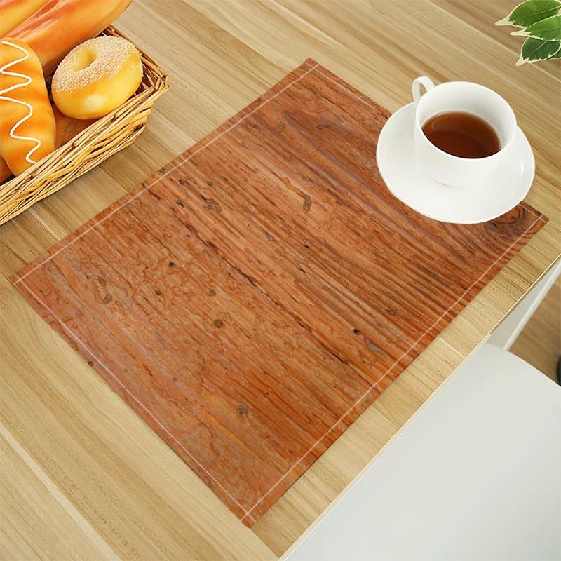 Wood Print Linen Dining Table Mats Alphabet Kitchen Placemat 30X40cm Coasters Pads Bowl Cup Mat
