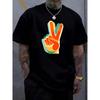 European Size Men'S Fitted Short Sleeve T-Shirts Featuring a Colorful Peace Sign Hand Graphic, Perfect for Streetwear. Lightweight And Breathable