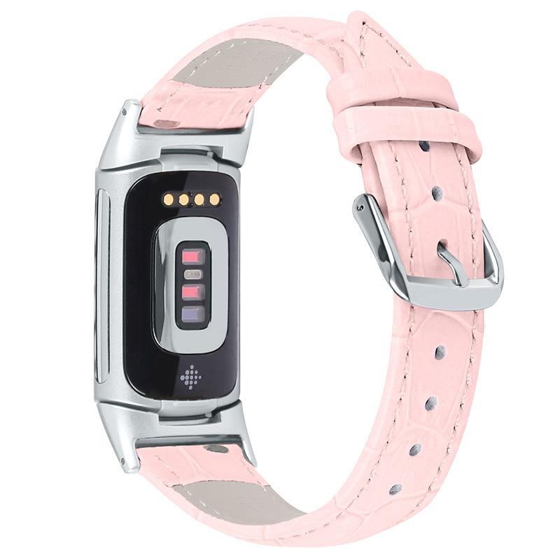 Genuine Leather Crocodile Texture Smart Watch Strap Adjustable Watchband for Fitbit Charge 6/5