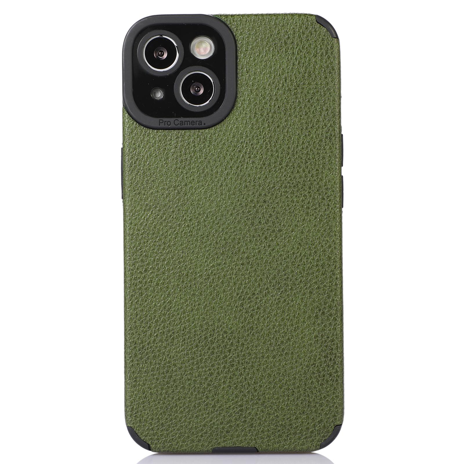 

For iPhone 13 Case Anti-Scratch PU Leather+TPU Phone Back Cover Green