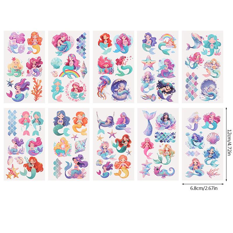 10Sheets Mermaid Theme Tattoo Stickers Waterproof Temporary Tattoo Girls Mermaid Birthday Party Decor Supplies Kids Gift Favors