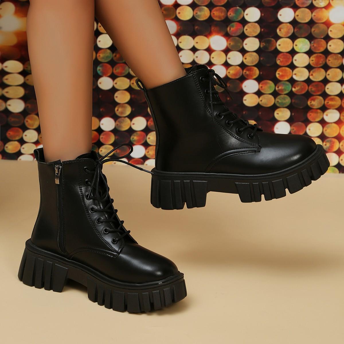 

Women Platform Boots Spring and Autumn Winter Shallow Boots Comfortable Designer Casual Boots Outdoor Hot Shoes for Women 35 чёрный