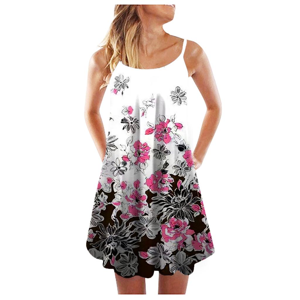 Women's Summer Casual Floral Print Short Sleeve Swing Dress