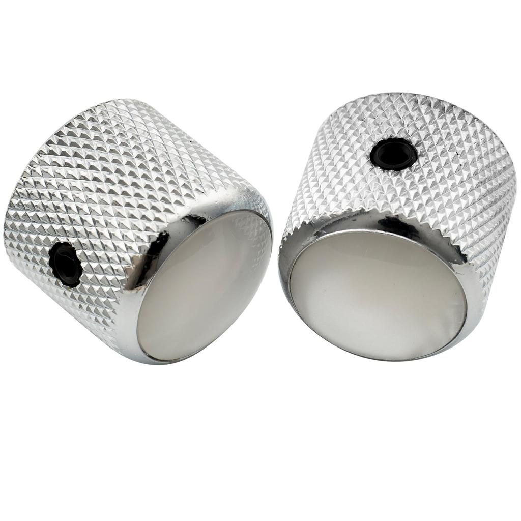 Musiclily Pro 1/4" Steel Mother-of-Pearl Dome Knobs, Side-Threaded, Universal Fitting for Electric Guitar/Bass, Chrome (Set of 2)