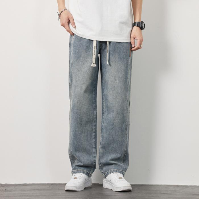 Retro Jeans Men's Spring and Autumn Straight Loose Trendy Brand Wide-leg Versatile Casual Long Pants for Boys