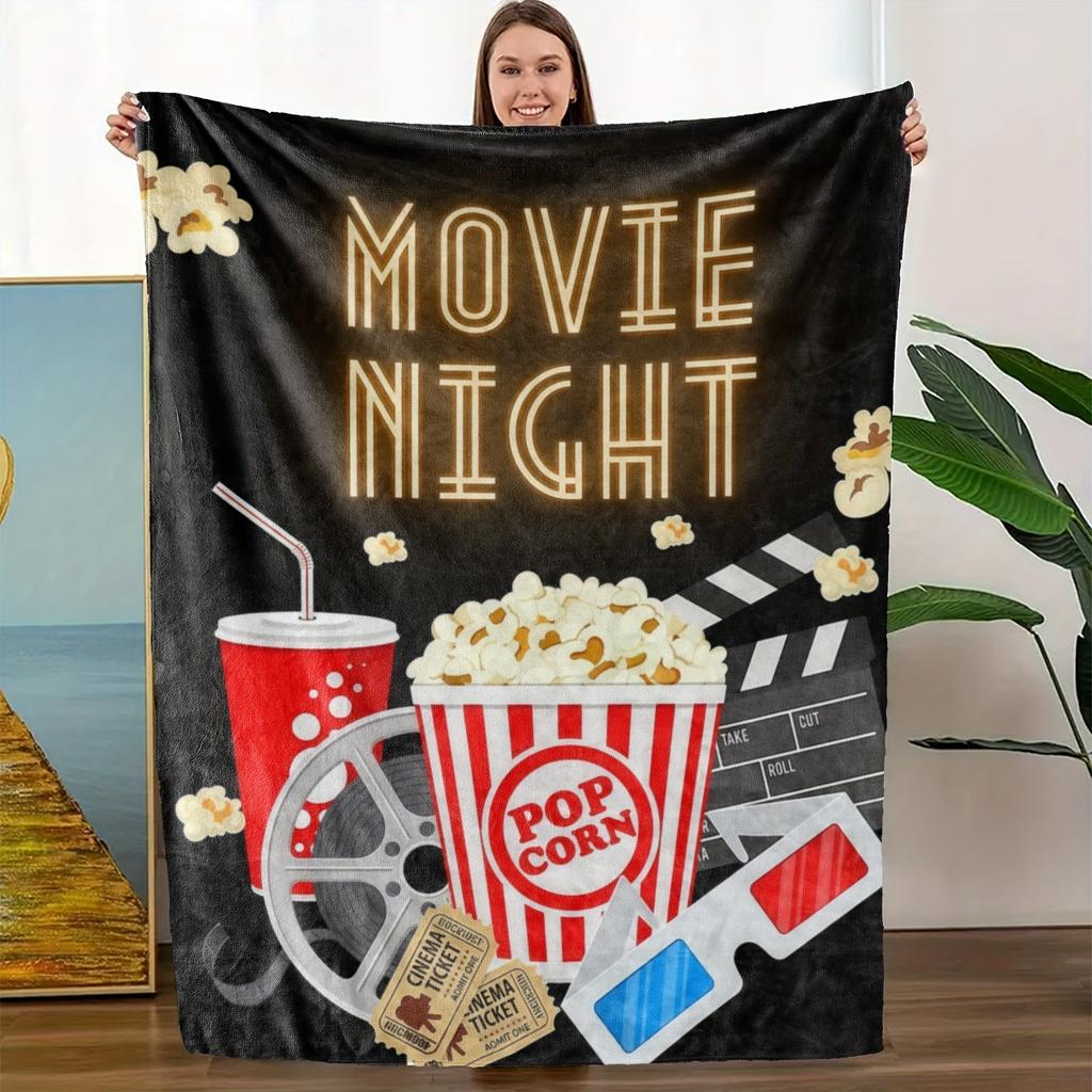 Movie Night Themed Blanket Soft Fleece Throw Blanket For Living Room Couch Bed Naps Perfect Gift Cozy Blanket For Home Decor