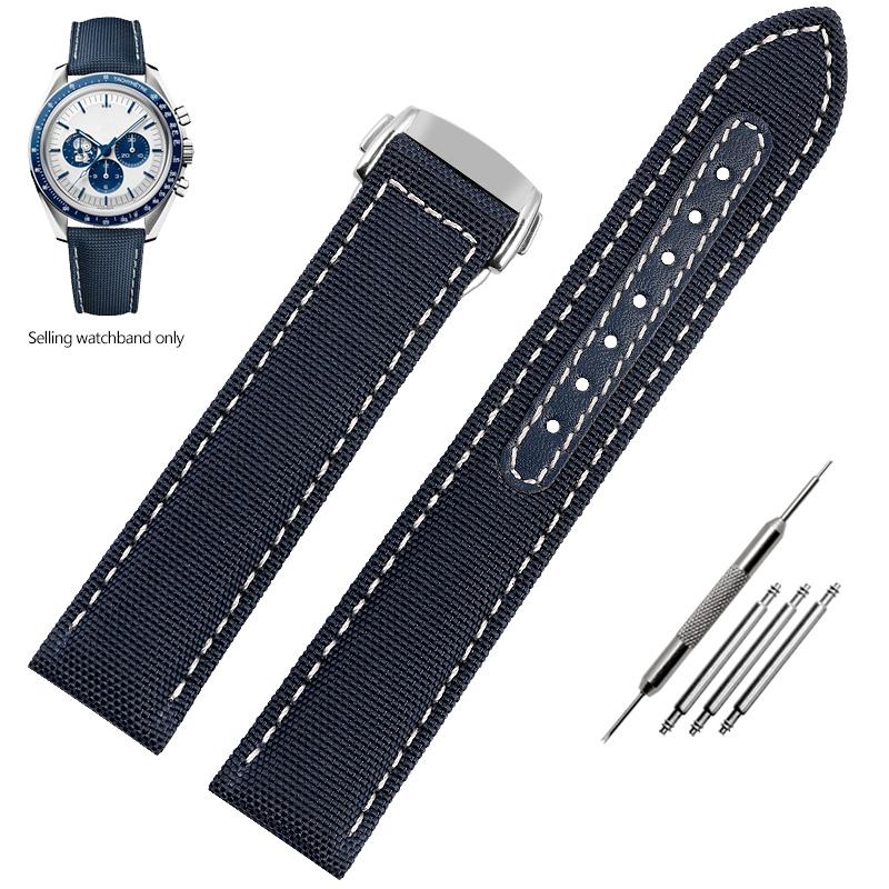 19mm 20mm Woven Canvas Watch Band Strap For Omega Seamaster 300 AT150 Fabric Leather Nylon AQUA TERRA 150 Blue Black Watchband