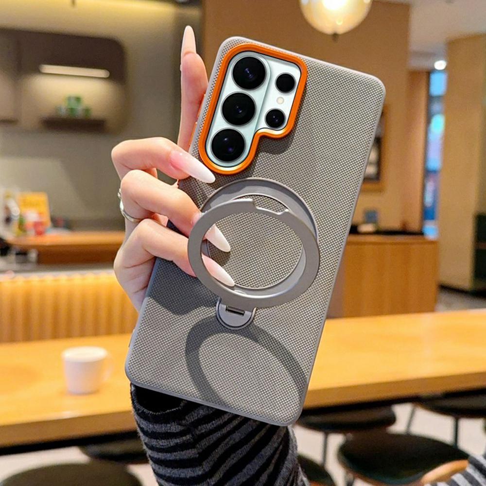 

For Samsung Galaxy S26 Ultra Case Magnetic Rotary Kickstand Diamond Texture Leather Coated PC TPU Phone Cover