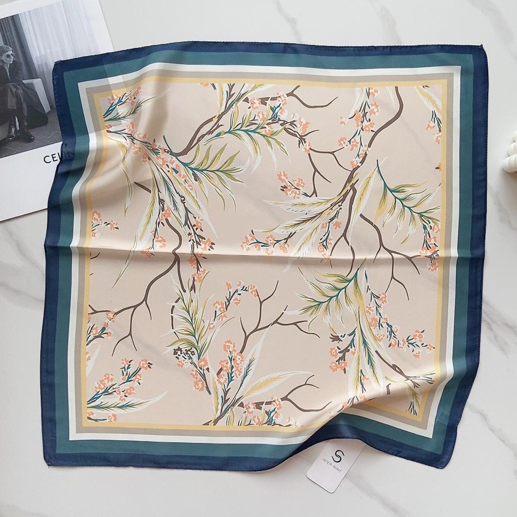 58 CM Sommer Neuer Quadratischer Schal Aus Künstlicher Seide Mit Künstlerischem Blumenschal, Haarband, Dekoratives Vielseitiges Kleines Kopftuch Für Damen