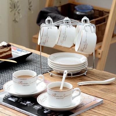 Tasse à café et assiette de traçage en or de Style européen, ensemble de deux pièces en céramique, tasse d'eau, tasse de thé à fleurs, tasse de lait