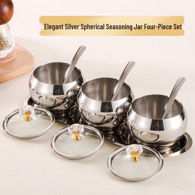 Stainless Steel Seasoning Jar Set With Lids and Spoons