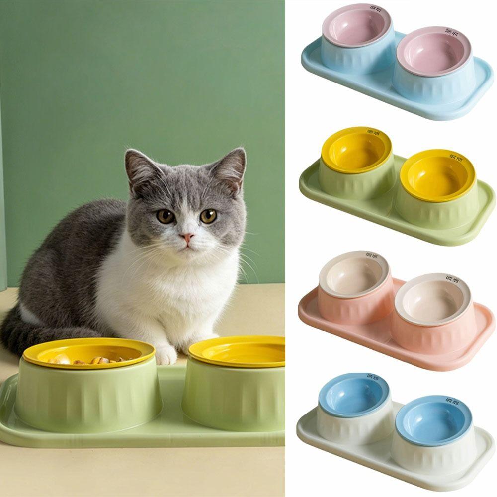 Ceramic Double Pet Bowl Anti-tip Pet Feeding Bowl Dog Bowl Double Pet Feeding Bowl Set Indoor