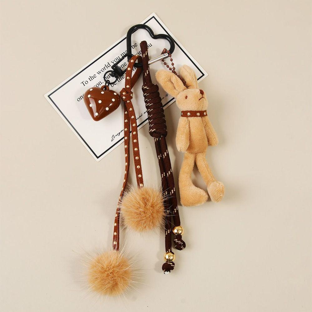 Backpack Rabbit Pendant Bag Charm Heart Pendant Fashion Bear Plush Keychain  Trend Accessories
