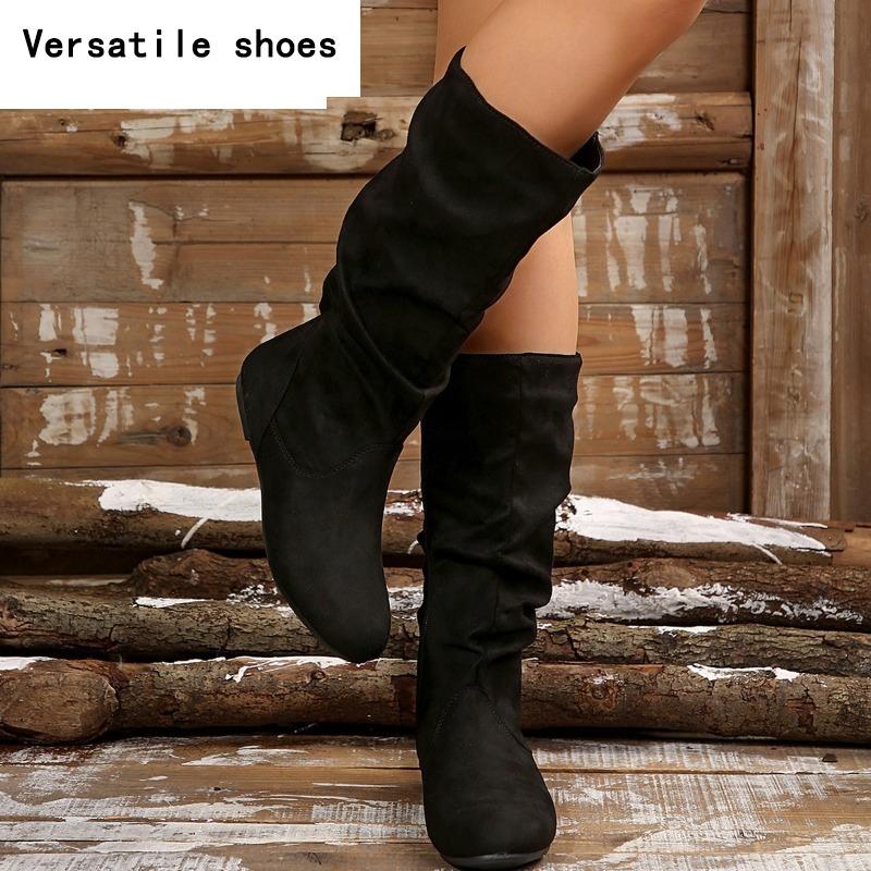 Замшевые балетки до середины голени — фото 4