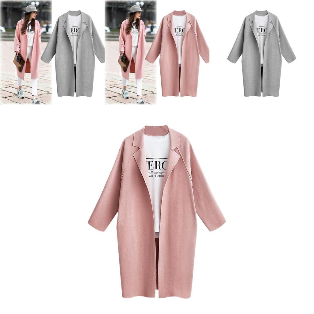 Stylish And Versatile Medium Long Suit Collar Coat With Long Sleeves In Pink Blue Gray