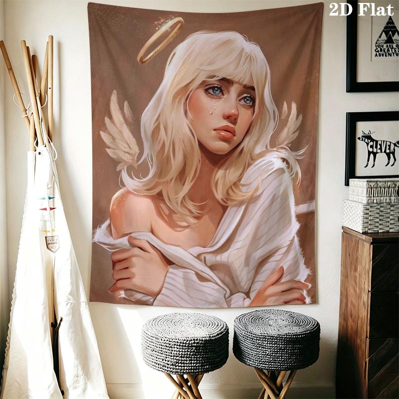 Billie Eilish Wall Tapestry Aesthetic Wall Hanging Printed Fabric Blanket Decorative Tapestries for Bedroom Living Room Home Decor