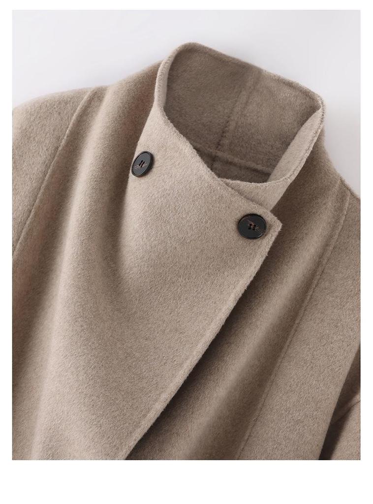 Elegant Mid-Length Velvet Wool Coat - Women's Korean Style Loose Fit with Stand Collar