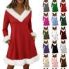 Womens Long Sleeve  Pullover Dress Casual Knit V Neck Knee Length Dresses With Pockets