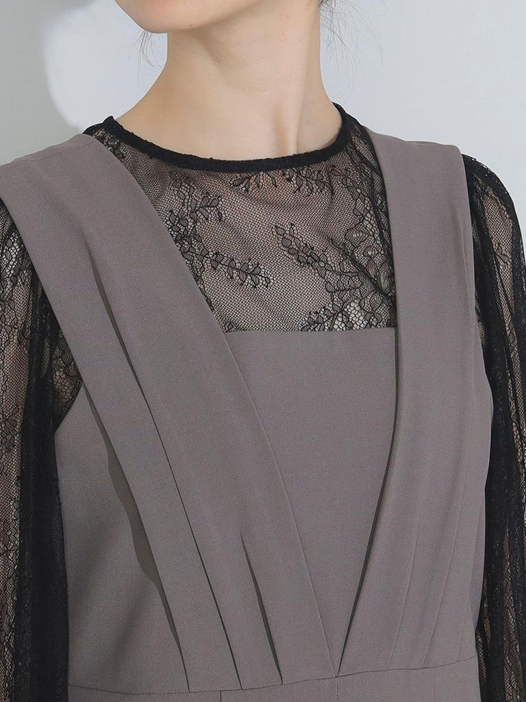 Beams Heart Women's Lace Jumpsuit in Grey and Black, One Size