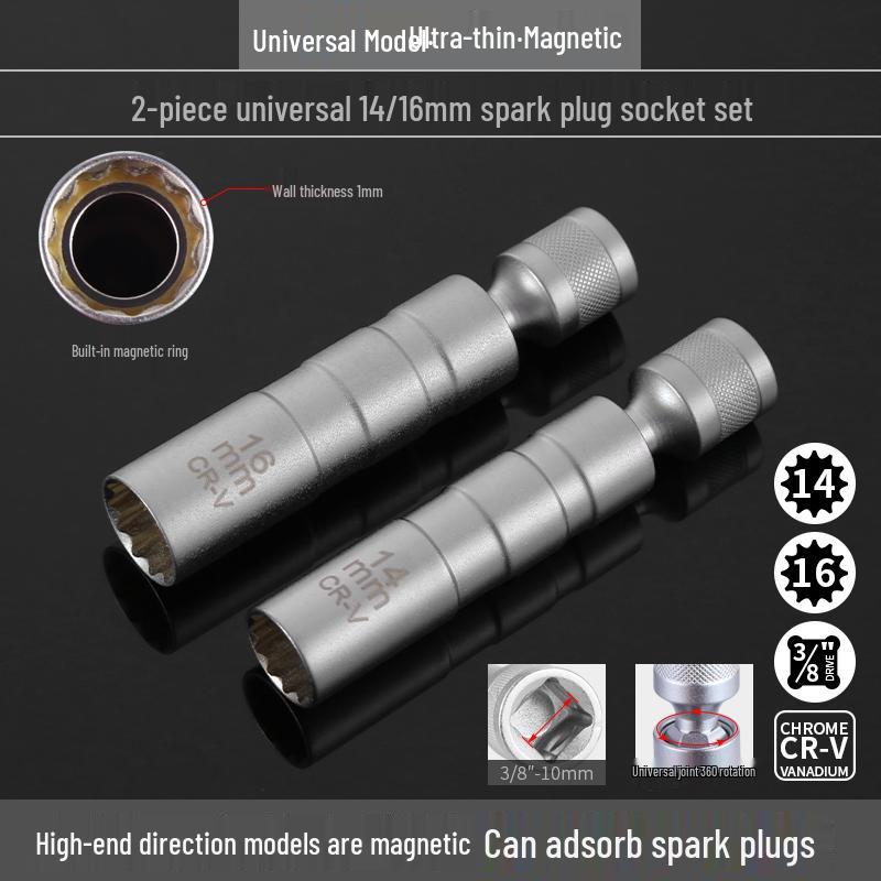 Universal Magnetic Spark Plug Socket Wrench (14/16mm) for Easy Spark Plug Removal and Installation