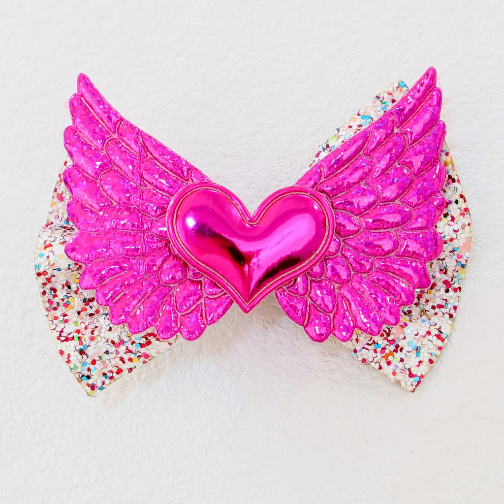 1PC Cute Girls Hair Bows with Clips Kids 4inch Sparkly Wing Hair Bows Barrettes Clips Heart Hairpins Children Hair Accessories