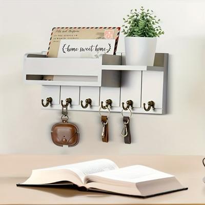 Decorative Wooden Key Holder 6 Hooks Wall Mount Organizer New Key Rack  Home Entryway