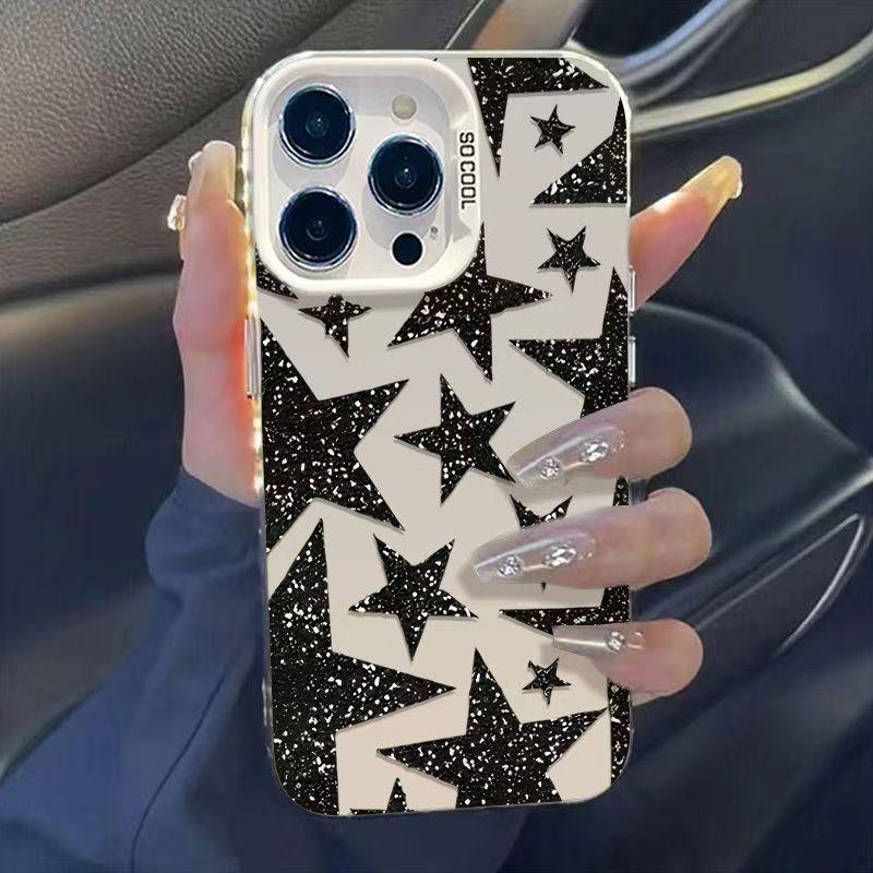 Lesklé hvězdy Stříbrný skořepinový kryt na telefon pro Apple 17/16/15 Pro a 14 Pro Max/13/12/11