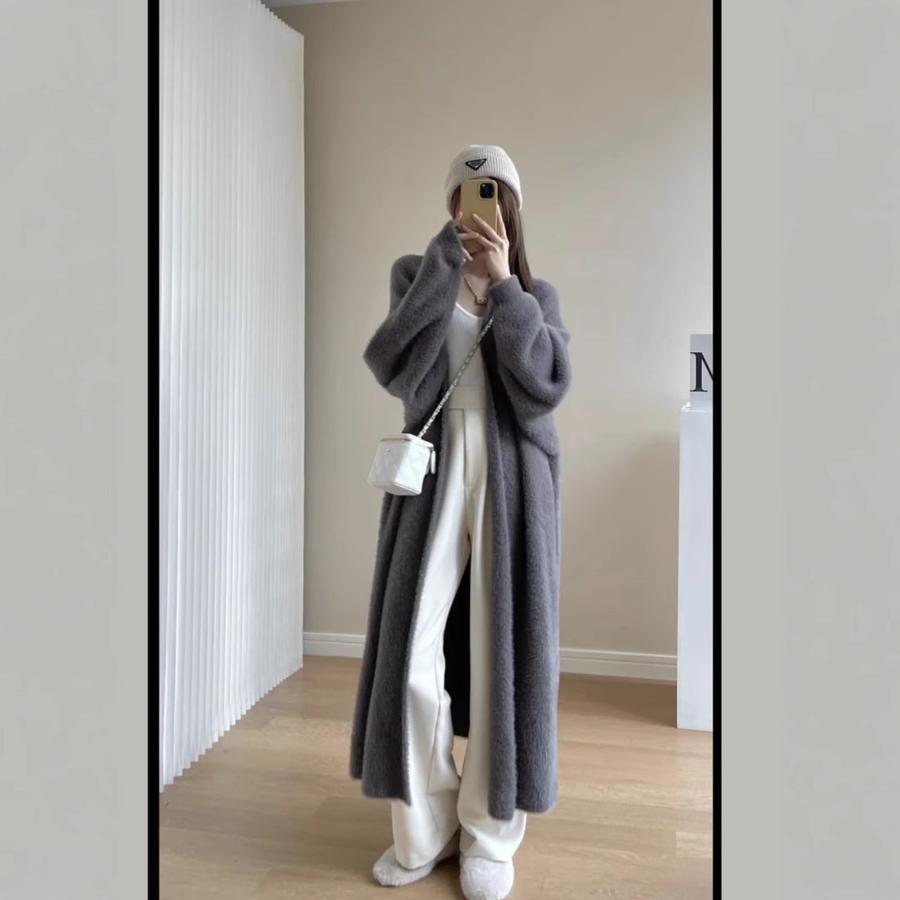 Autumn Women's Loose Long Sleeve Knit Cardigan Overcoat Lazy Style Faux Fur Knit Sweater for Women