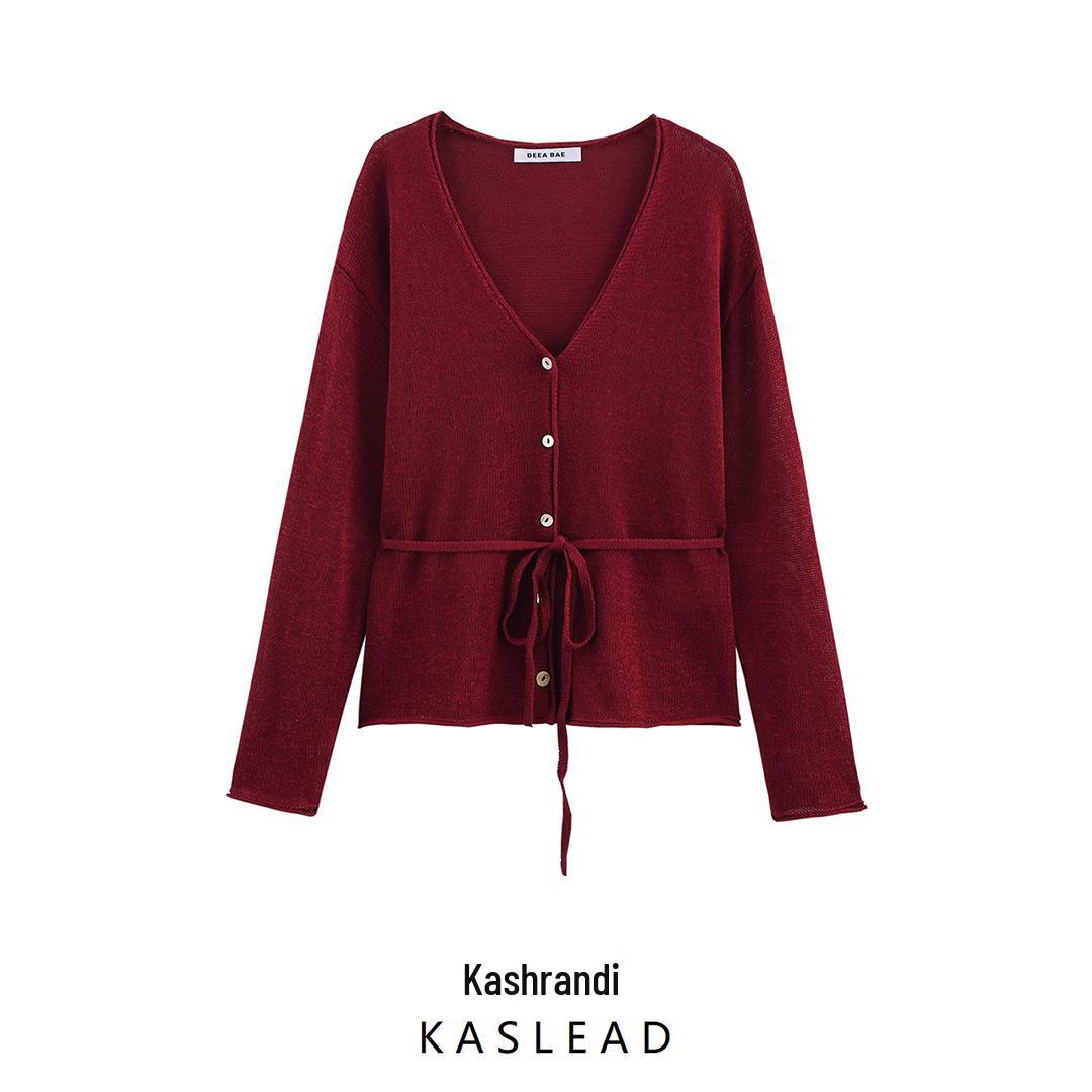 

2025 Spring Women s European & American Style Fashion Knit Cardigan Large вина червоного кольору
