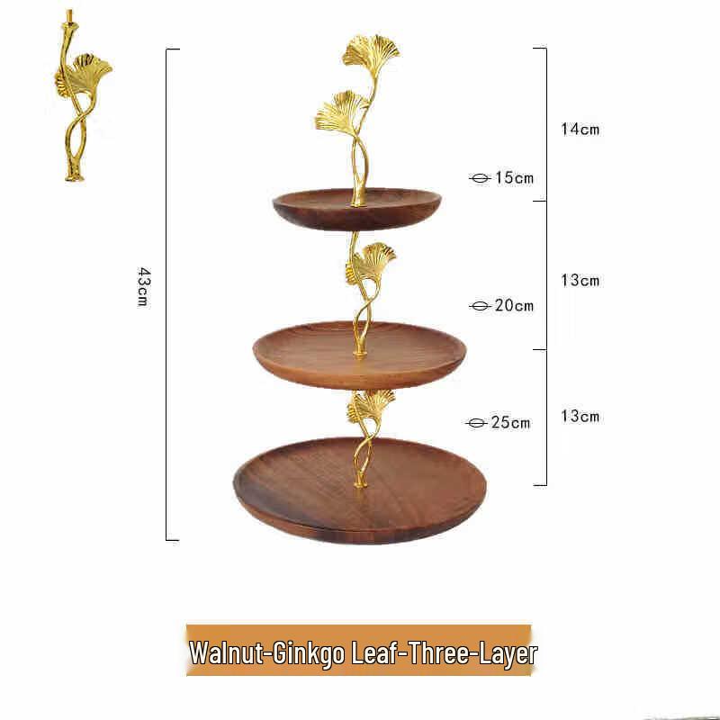 Walnut Wood Ginkgo Leaf 3-Tier Serving Tray Walnut Ginkgo 3-Tier (Whole Wood)