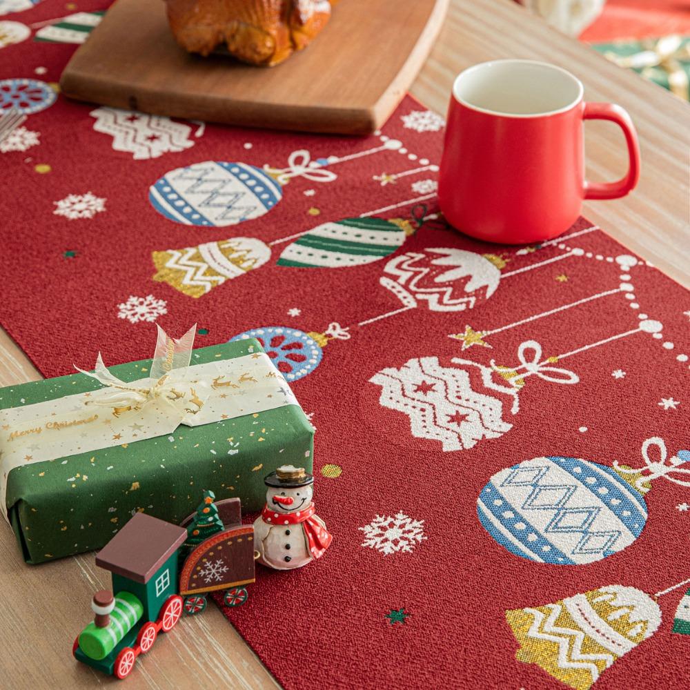 Christmas Jacquard Table Runner with Festive Ball Decorations for Holiday Dining Table Decor