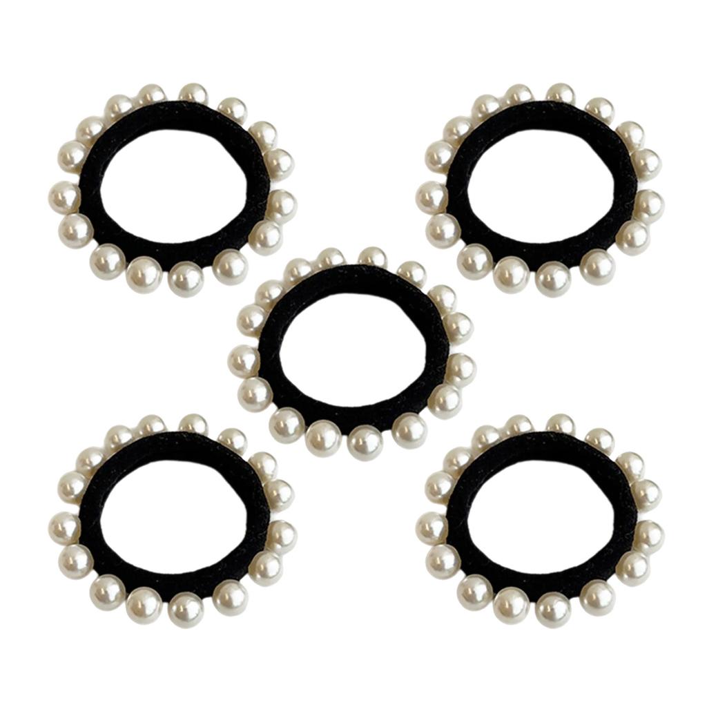 Pack Of 5 Elastic Hair Tie Set With Artificial Pearl Design For Women Girl NonSlip Hairband Hair Rope for Everyday Wear