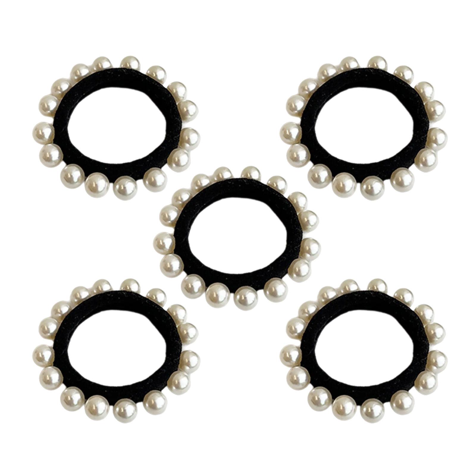 

Набор из 5 эластичных резинок для волос с дизайном из искусственного жемчуга для женщин и девушек, нескользящие повязки для волос, резинки для волос для повседневной носки 4