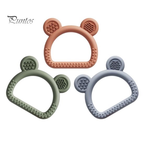 Durable Chew Toy Silicone Bear Teether for Babies, Soothing Sore Gums Baby Textured Teething Toy, Ring 6-12 Months Infants