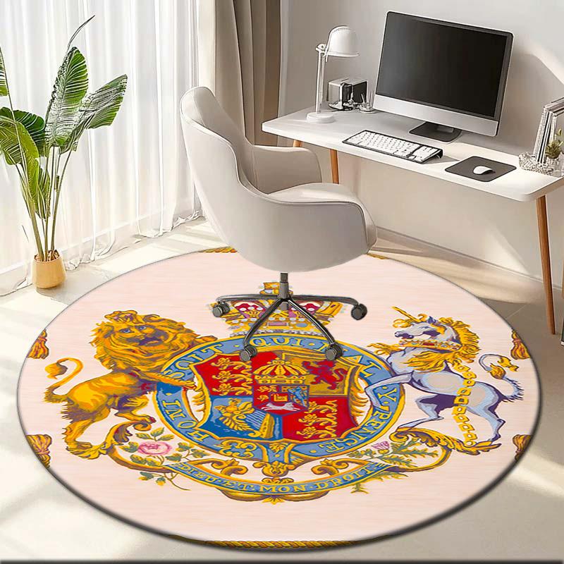 1pc Medieval royal coat of arms and iris Round carpet Painted Printed circular carpet, home door mat, outdoor travel protection carpet