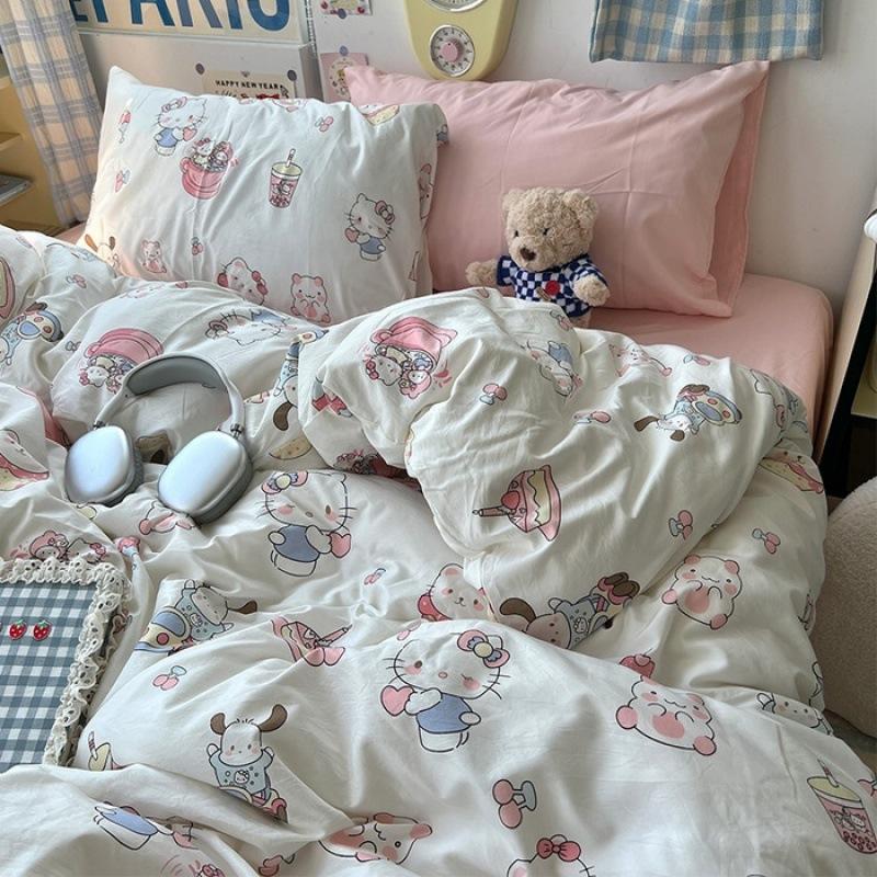 Washed Cotton Four-piece Set, Small Fresh Quilt Cover, Dormitory Bed Sheet Three-piece Set, Bedding