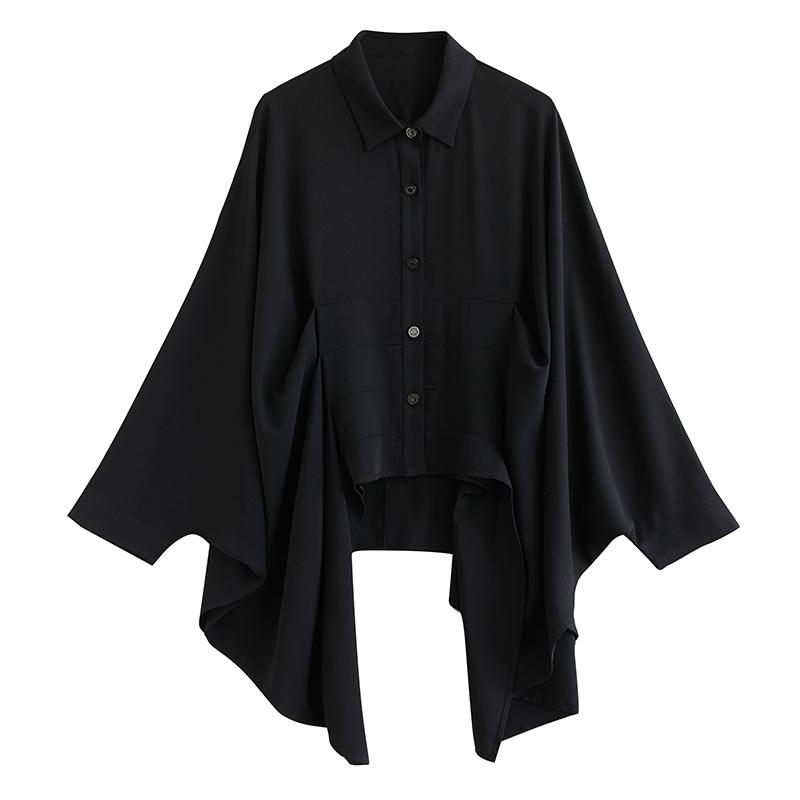 Long Sleeve Oversized Vintage Black Shirts & Blouses for Blouse Casual Loose Spring Autumn Crop Tops Women Button Up Shirt