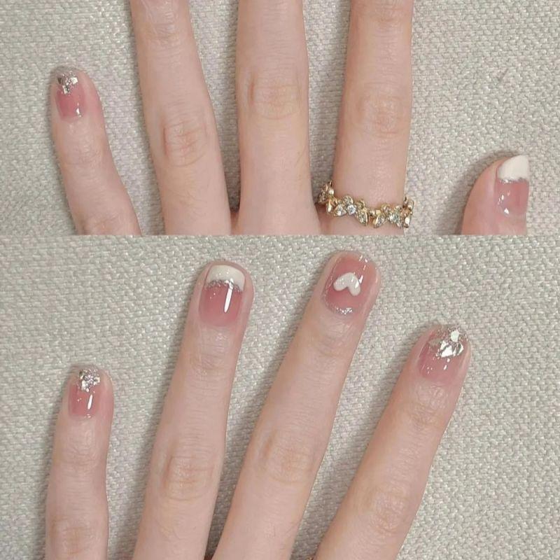 

Cute Fresh Sweet Small and Short Armor French Wear Armor Short Nail Stickers Daily Style Special small XS [short Square] Simple