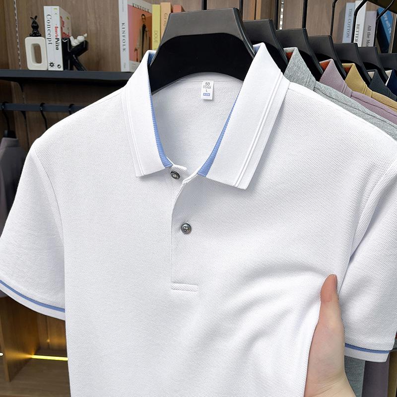 Men s Loose Fit Short Sleeve Silk Cotton Polo Shirt – Business Casual Top XL белый