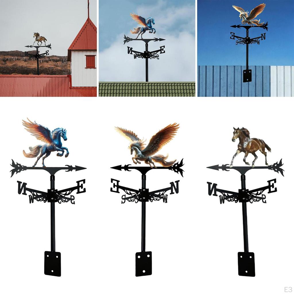 Metal Horse Weathervane Animal Wind Vane Retro Design Decorative Weather Iron Art Ornament for
