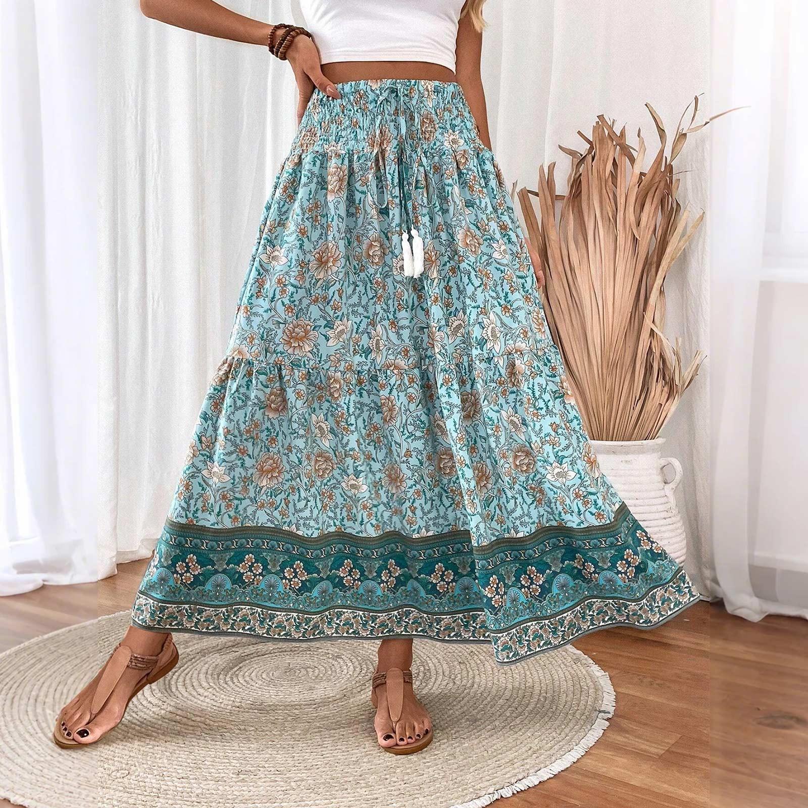 Женская весенняя повседневная длинная юбка с оборками, однотонная юбка, ретро-юбка в складку M