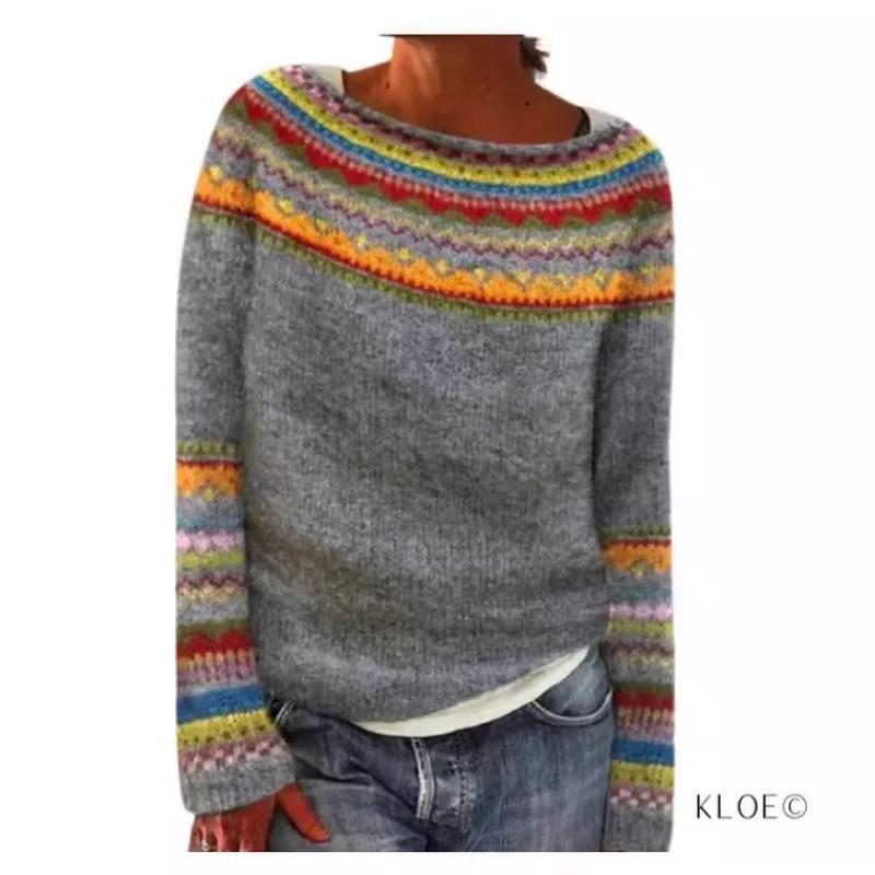 2025 Frühling Gestrickter Damenpullover Druck O-Ausschnitt Langarm Lässig Locker Pullover Damen Winter Elegant Trendige Damenkleidung