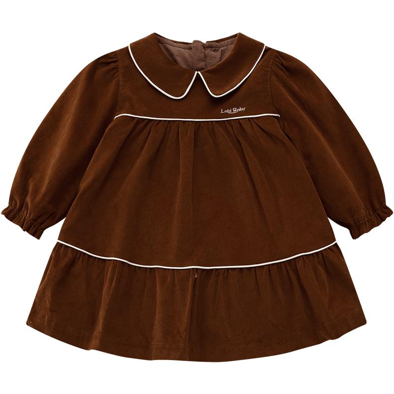 Rabi Girls  Corduroy Retro Lapel Long Sleeve Dress 110