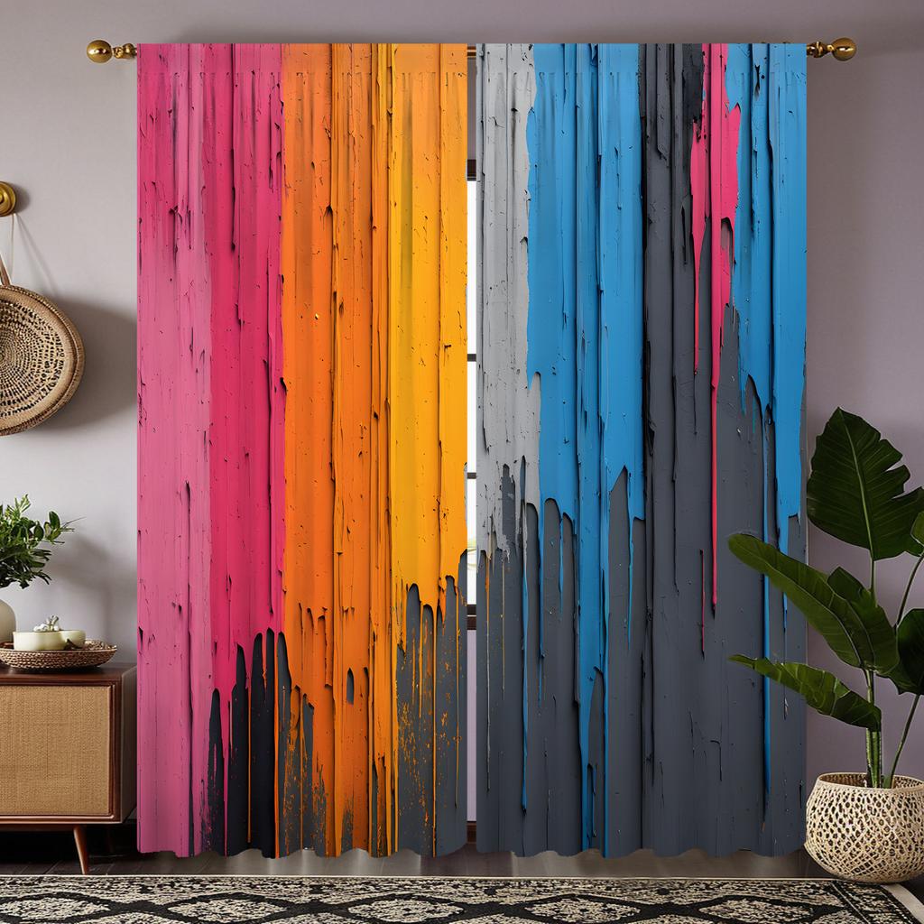 2 st HD färgstänkmålad trälamell dekorativ gardin Färgsystem digitaltryckt gardin Heminredningsstil Dekor