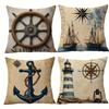 Double SidedVintage Nautical Cushion Covers  Piece Set Anchor Compass  Sailboat Retro Ocean Adventure Throw Pillow Cases