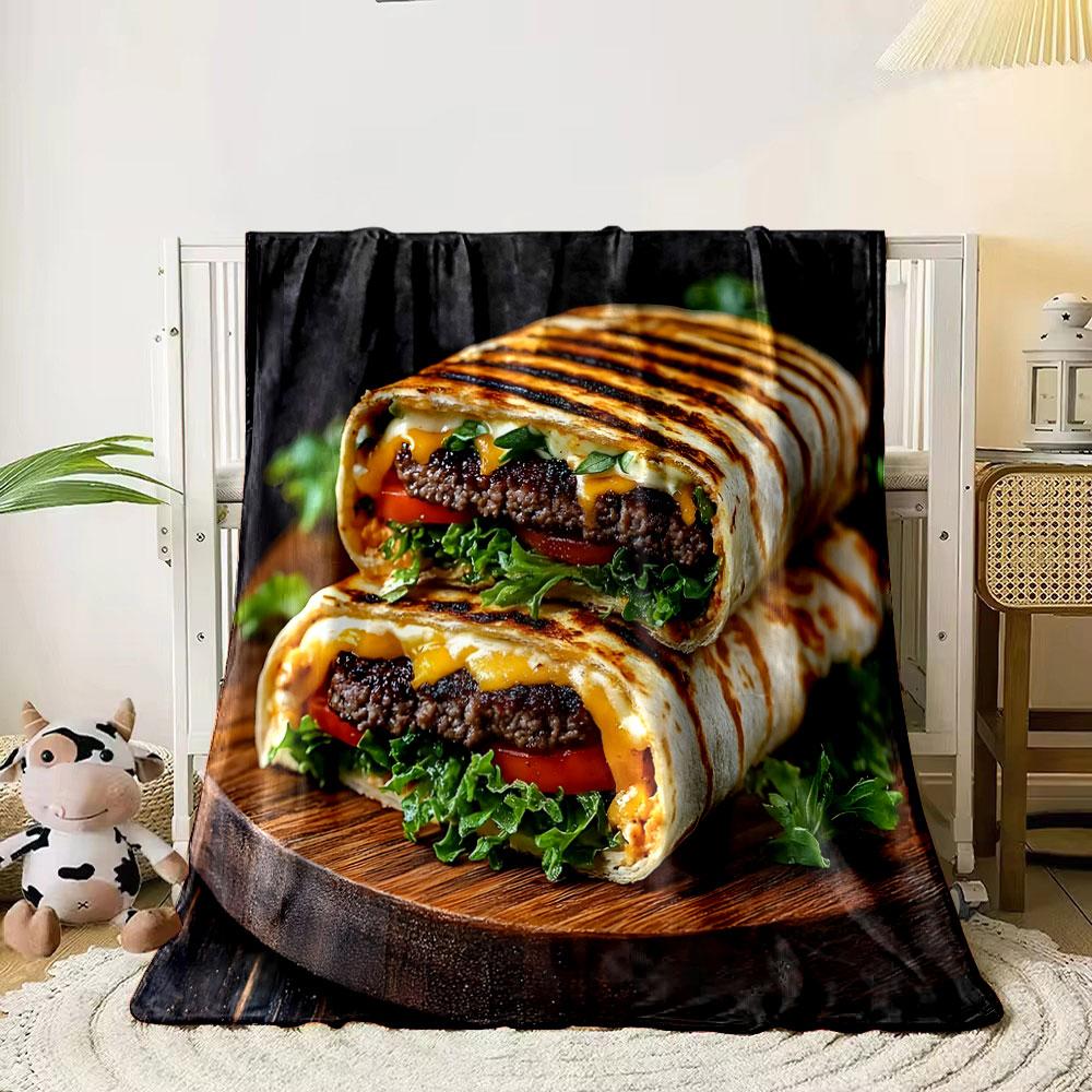 Grilled Cheeseburger Wrap print blanket soft and cozy perfect for the living room bed sofa or a nap,gift