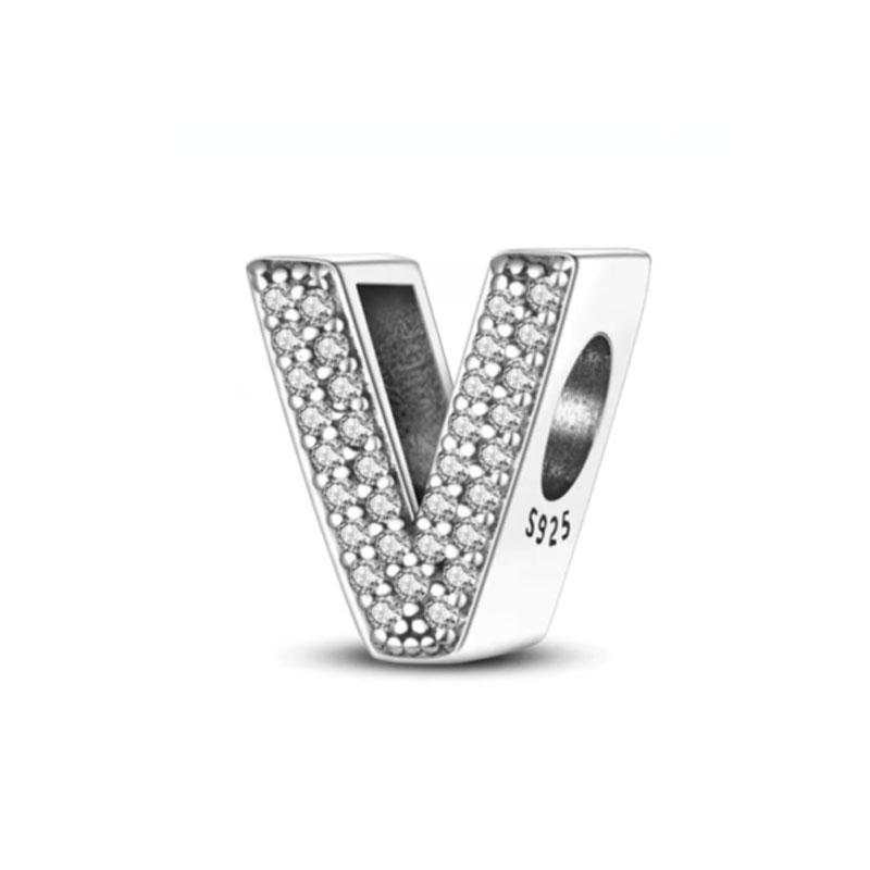 Classics Copper Shiny Zircon English Alphabet Beads Pendant Piece Charms Ideal For Original Fashion Bracelet Jewelry Piece Women Gift