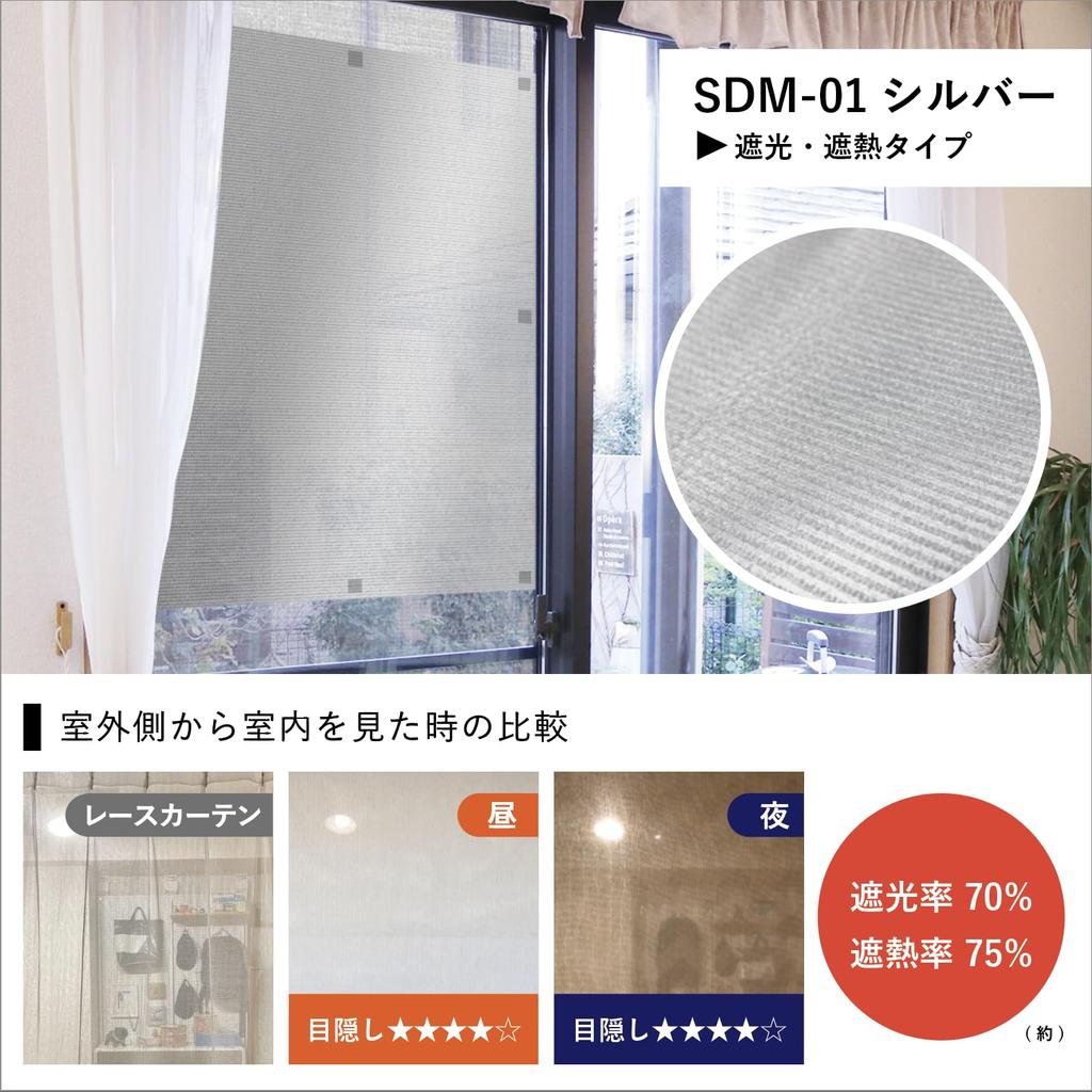 Augenbinde zur Befestigung an der Fliegengittertür, Hitzeschutz/Lichtschutz, silber 90cm x 90cm SDM-01 SL