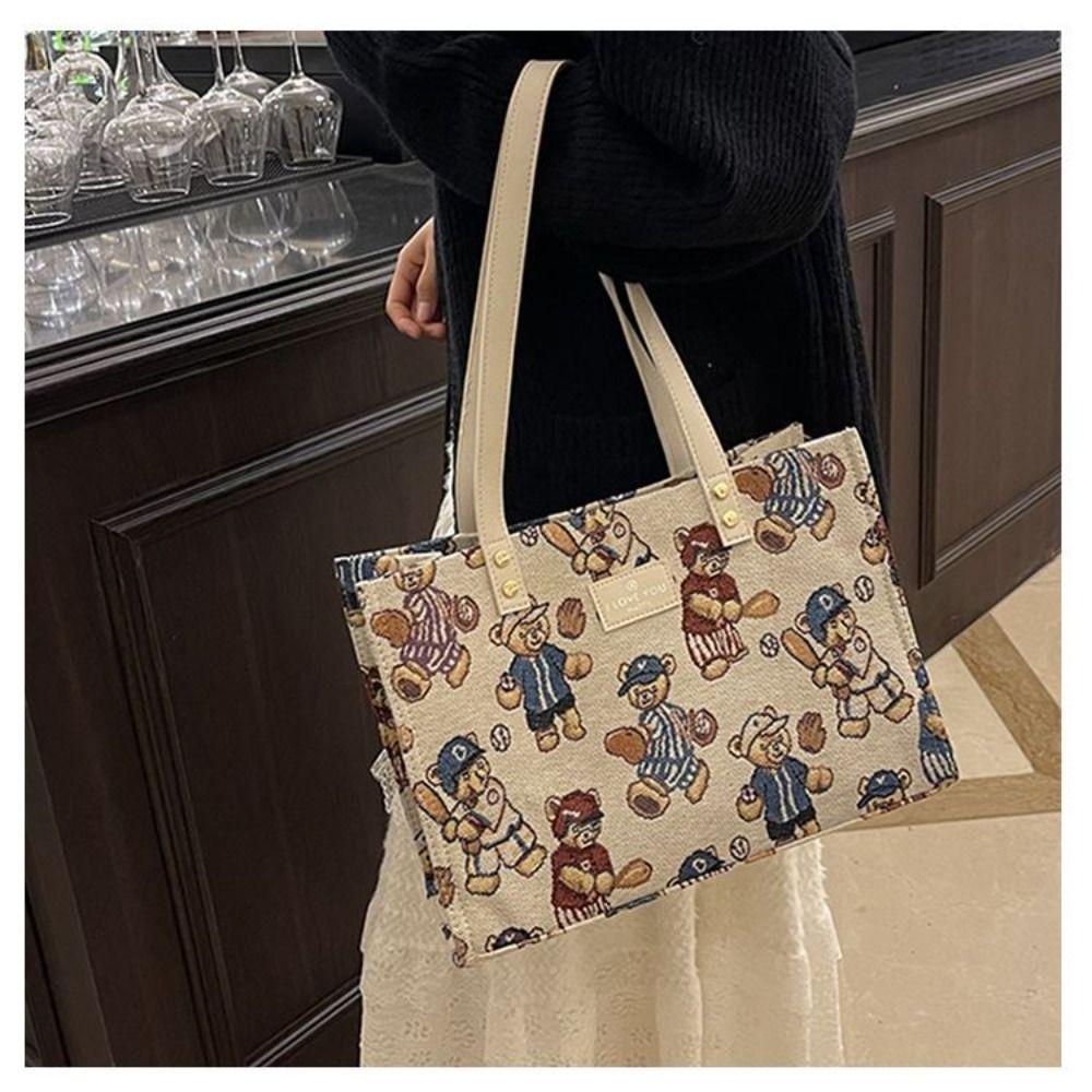 New Tote Bag Convenient Portable Handbag Cartoon Bear Pattern Large Capacity Shoulder Bag Casual Tote Bag