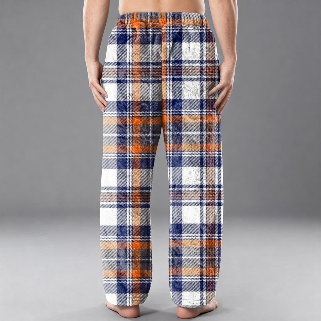 Men's Flannel Pocket Casual Pants, Printed Pocket Casual Pants, Home Sleeping Pants
